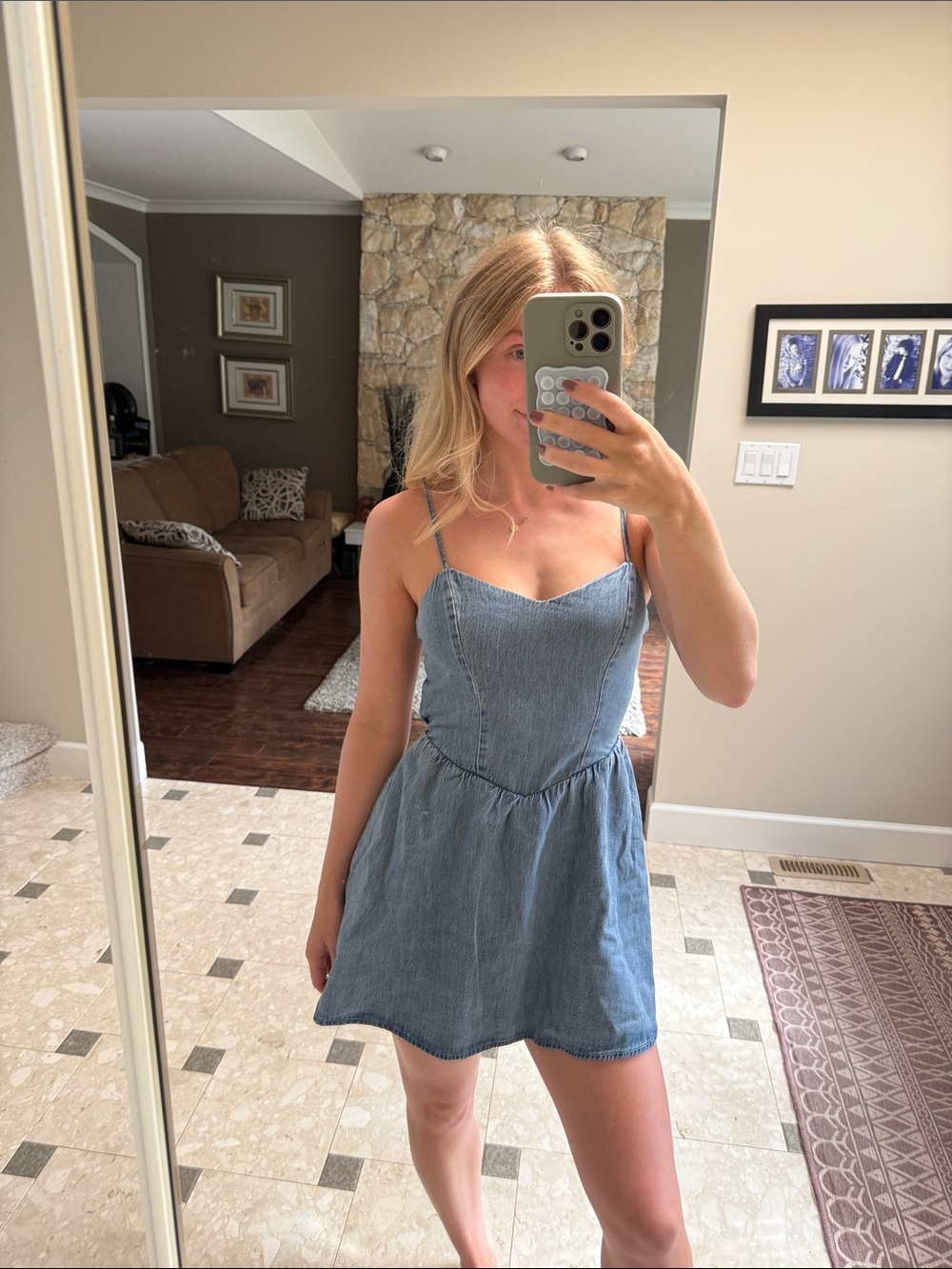 Hollister Light Blue Denim Spaghetti Strap Mini Dress